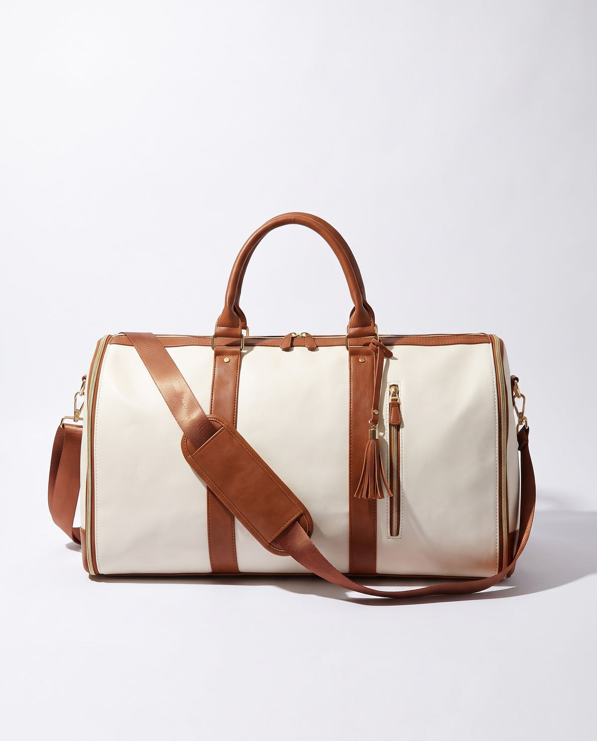 The OneBag in Ivory & Cognac — front view.