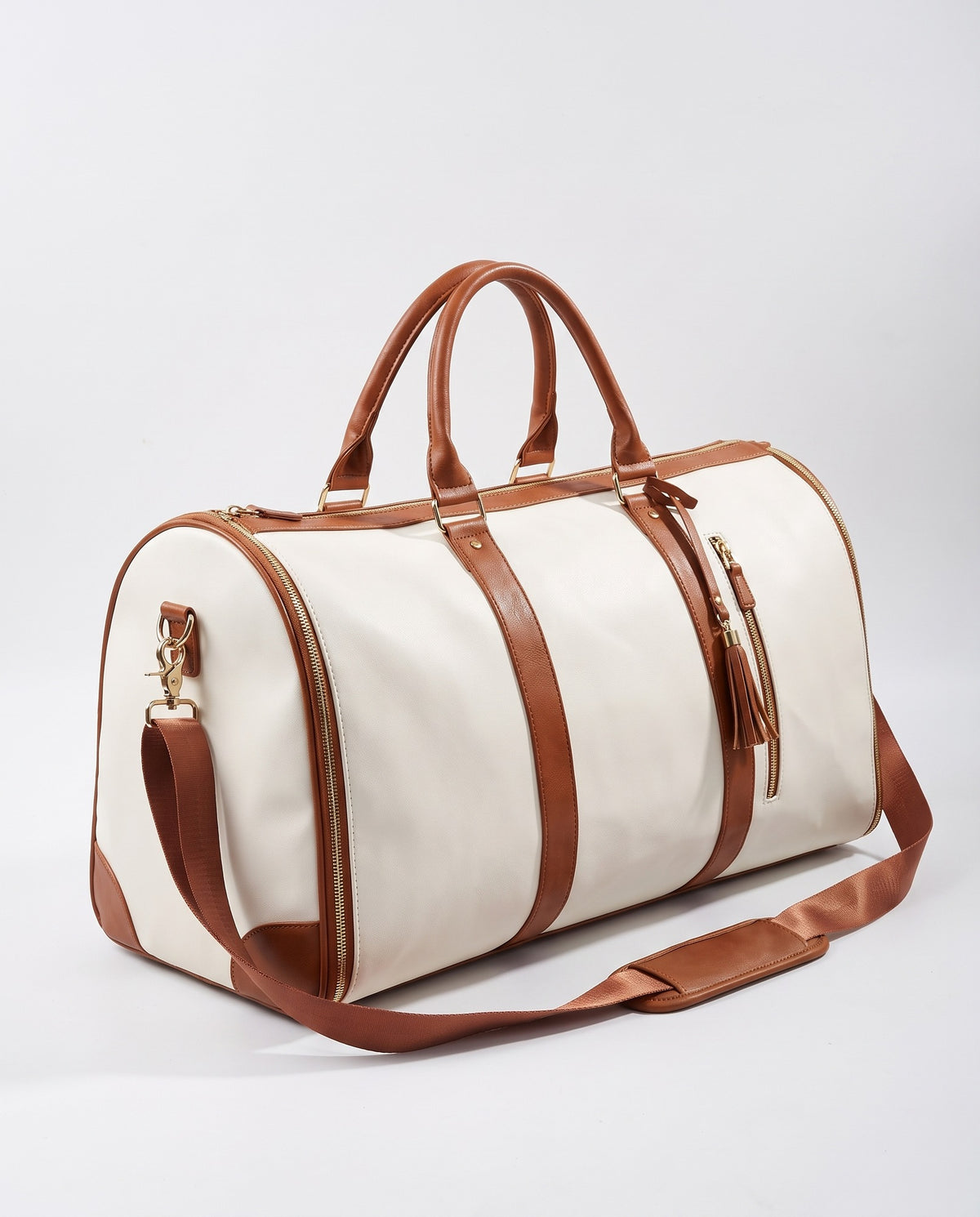 The OneBag in Ivory & Cognac — three-quarter view.