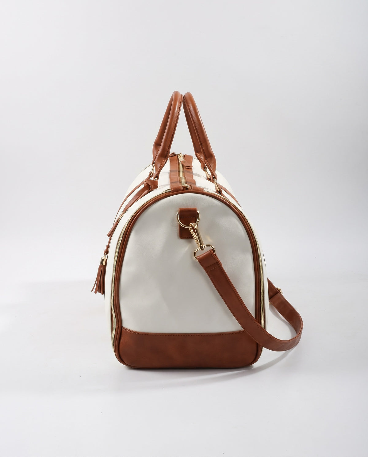 The OneBag in Ivory & Cognac — side view.